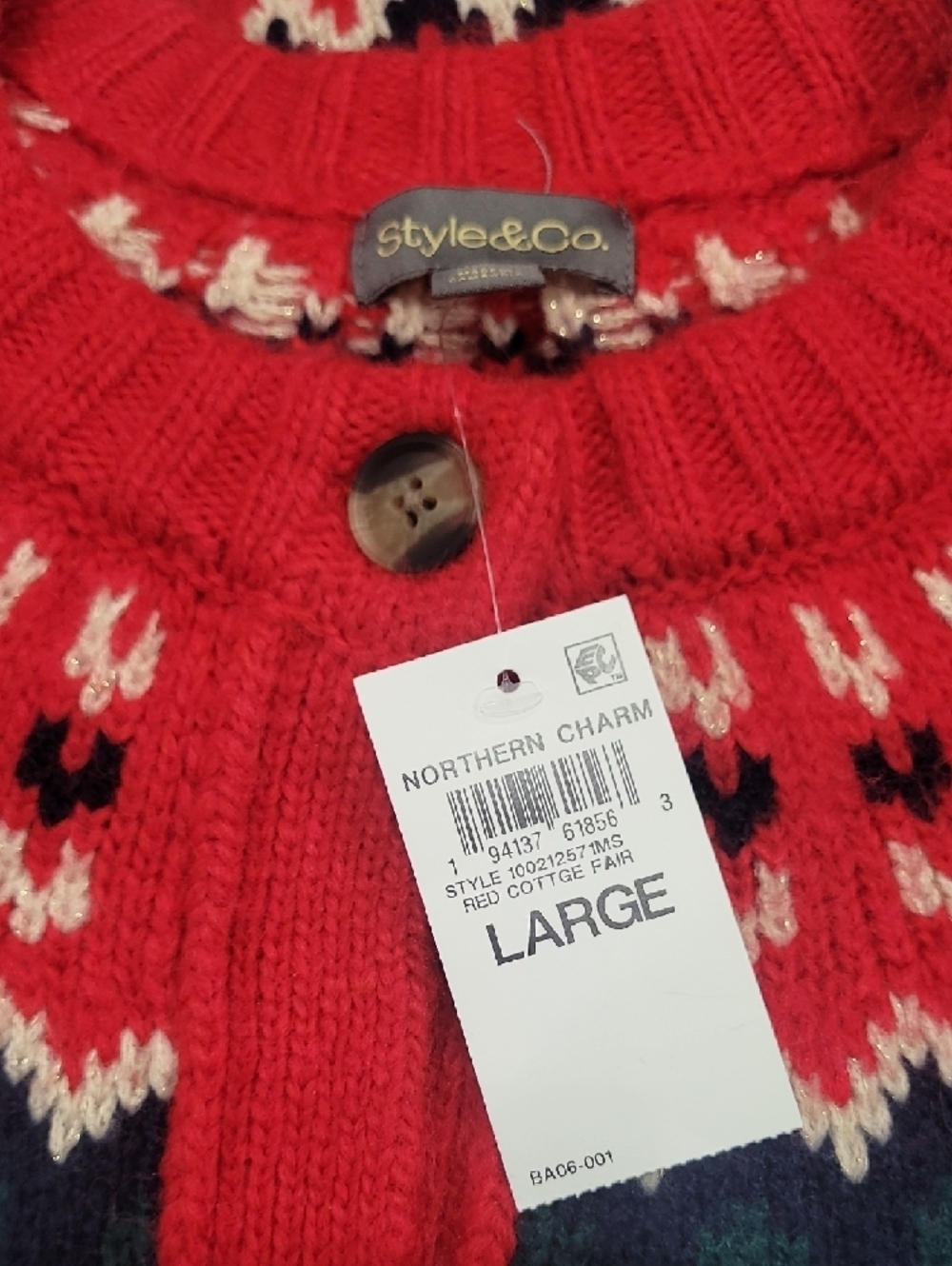 Style & Co. Red Fair Isle Button-Up Cardigan - Picture 7 of 7